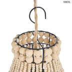 Természetes fa színű, kézzel fűzött boho fagolyós csillár, akasztóval