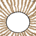 Kézzel fűzött Teardrop fagolyós csillár természetes fából, csepp alakú bohó stílusú függőlámpa antikolt fém vázzal és natúr fa gyöngysorokkal, belülről