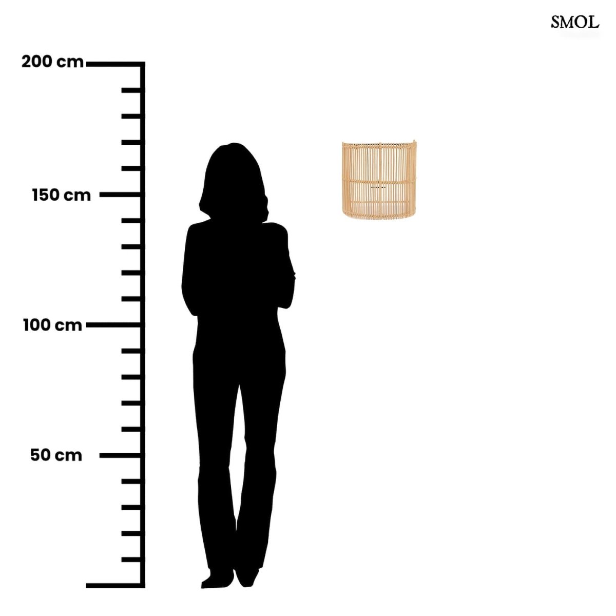 Natúr színű rattan lámpaernyő félhenger formában méretarányosan