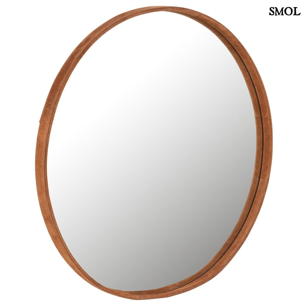 Falitükör - kerek, bőr kerettel, 60,5 cm | MIRROR - smol.hu - fehér háttérrel