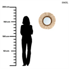 Kerek falitükör natúr fű díszítéssel és rojtos boho kerettel, méretarányosan