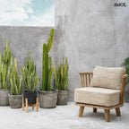 Fekete Terrakotta Virágtartó Teak Fa Lábbal | CHARCOAL LOW - SMOL