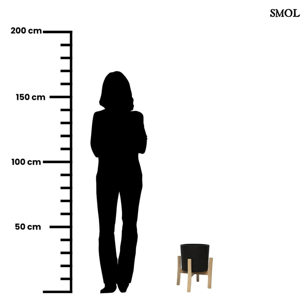 Fekete Terrakotta Virágtartó Teak Fa Lábbal | CHARCOAL LOW - SMOL