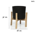 Fekete Terrakotta Virágtartó Teak Fa Lábbal | CHARCOAL LOW - SMOL