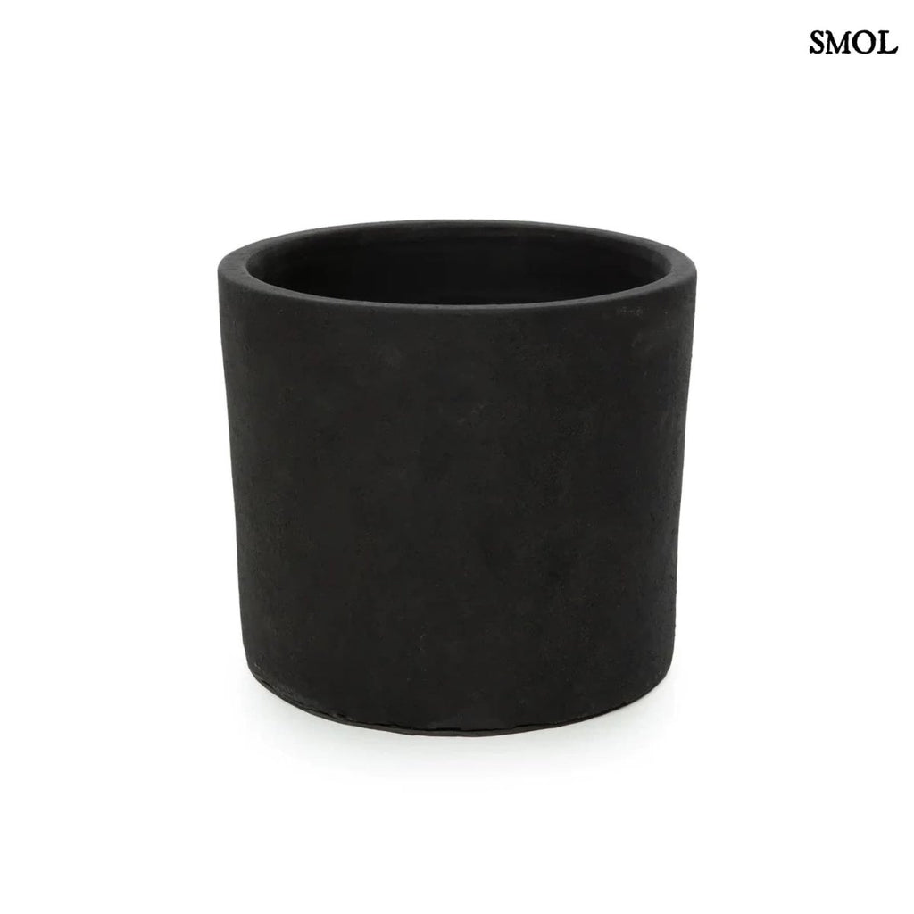 Fekete Terrakotta Virágtartó Teak Fa Lábbal | CHARCOAL LOW - SMOL