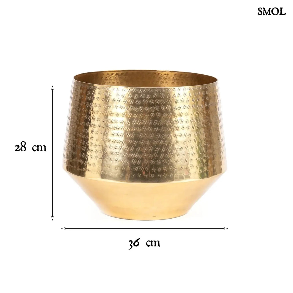 Ragyogó sárgaréz kalapált Planter, fém virágtartó, méretekkel