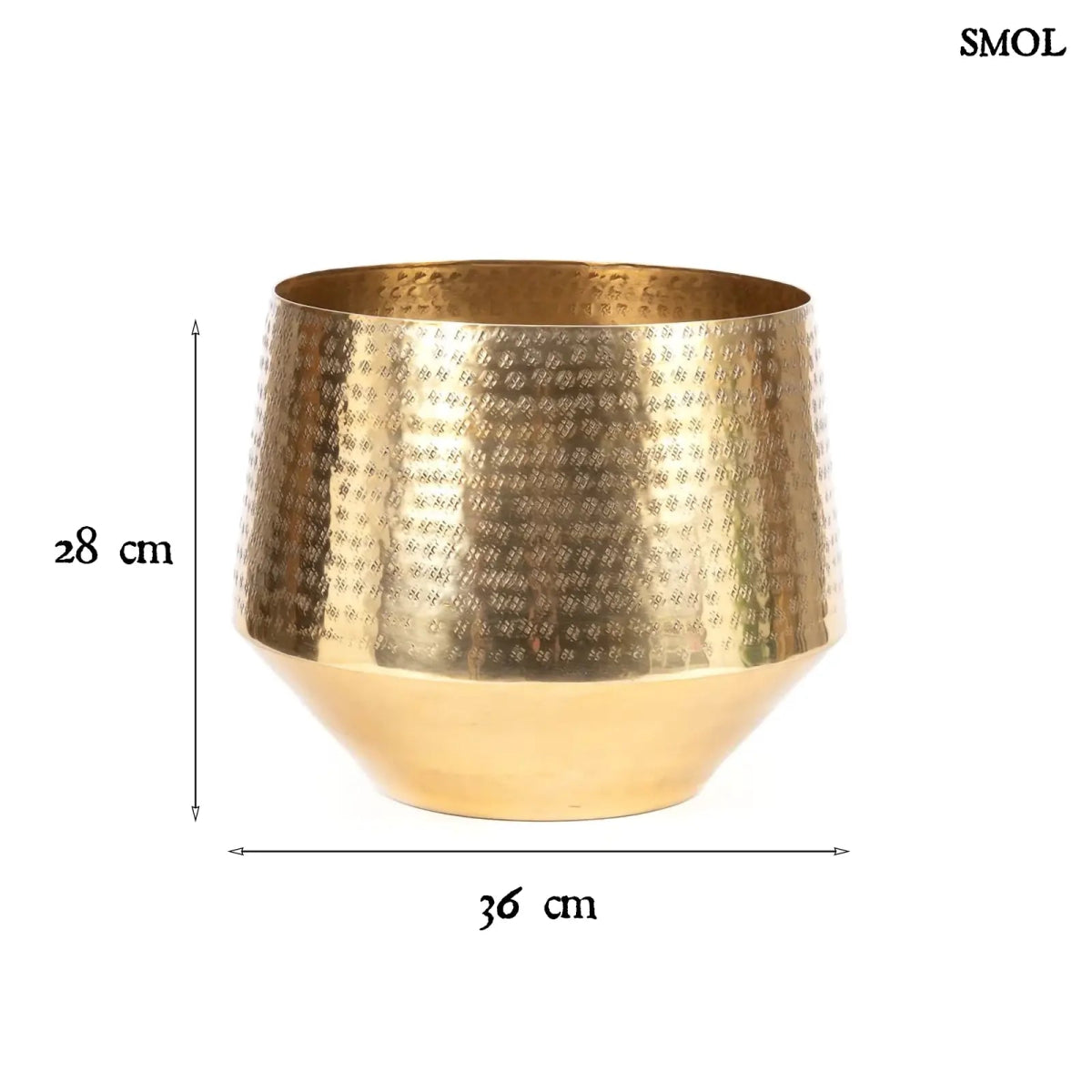 Ragyogó sárgaréz kalapált Planter, fém virágtartó, méretekkel