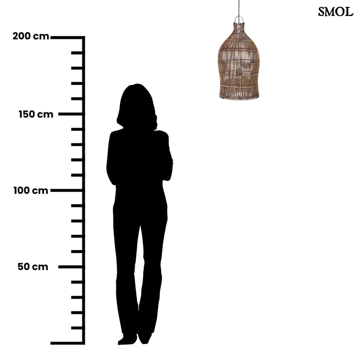 Bambusz függőlámpaernyő sötét diószínben méretarányosan