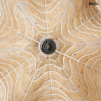 Függőlámpaernyő natúr rami rostból kézzel szőtt, organikus design, közepe alulról nagyítva