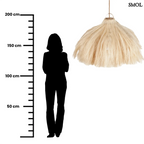 XL Rami függőlámpaernyő natúr kender/növényi rost anyagból, bohém stílusú, szőke, levegős textúrájú, harang alakú lámpabúra méretarányosan