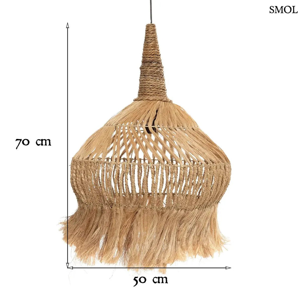 Természetes abaka fűből készült, kézzel font bohém függőlámpaernyő, méretekel