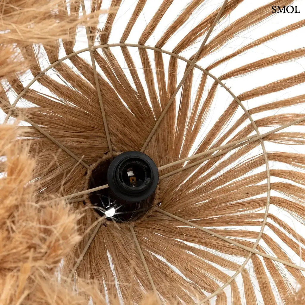 Természetes abaka fűből készült, kézzel font bohém függőlámpaernyő, alulról