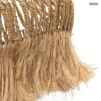 Természetes abaka fűből készült, kézzel font bohém függőlámpaernyő, alsó rész nagyítva