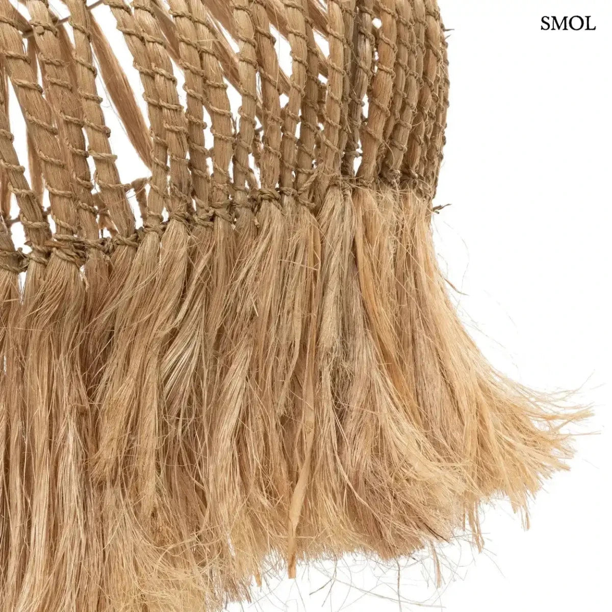 Természetes abaka fűből készült, kézzel font bohém függőlámpaernyő, alsó rész nagyítva