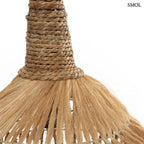 Természetes abaka fűből készült, kézzel font bohém függőlámpaernyő, felső rész nagyítva