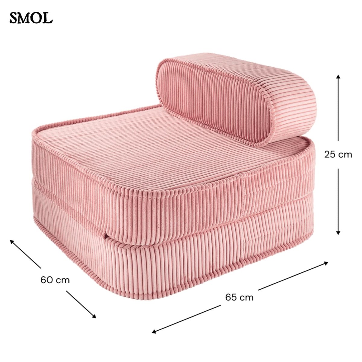 Gyerek ágyfotel, 1 részes | PINK MOUSSE, ággyá alakítható gyerekfotel - smol.hu - fotelként, méretekkel