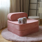 Gyerekfotel - ággyá alakítható, kordbársony | PINK MOUSSE | SMOL - kiselefánttal, gyerekszobában