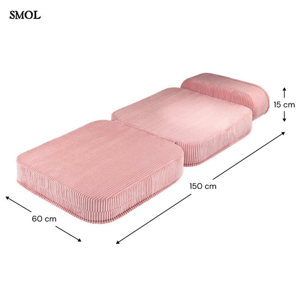Gyerek ágyfotel, 1 részes | PINK MOUSSE, ággyá alakítható gyerekfotel - smol.hu - ágyként, méretekkel