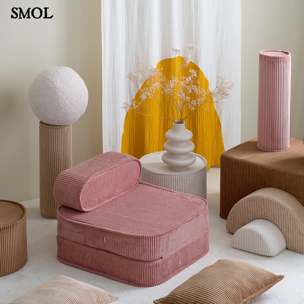 Gyerek ágyfotel, 1 részes | PINK MOUSSE, ággyá alakítható gyerekfotel - smol.hu - barnás kiegészítő termékekkel
