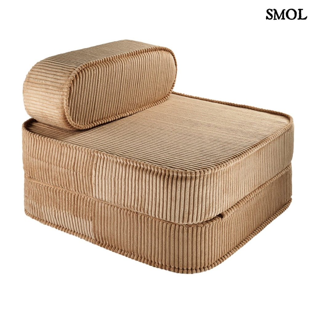 Gyerek ágyfotel, 1 részes | TOFFEE, ággyá alakítható, kordbársony gyerekfotel - SMOL - fehér háttérrel