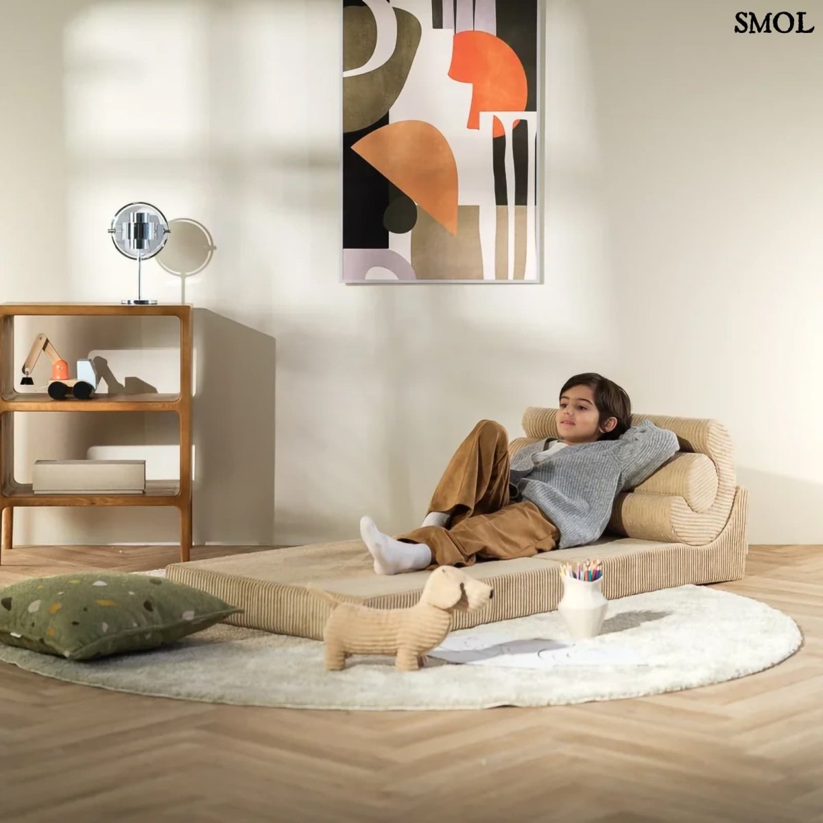 Gyerek ágyfotel | FLIPSTER BROWN SUGAR, ággyá alakítható - smol.hu - pihenő gyerekkel