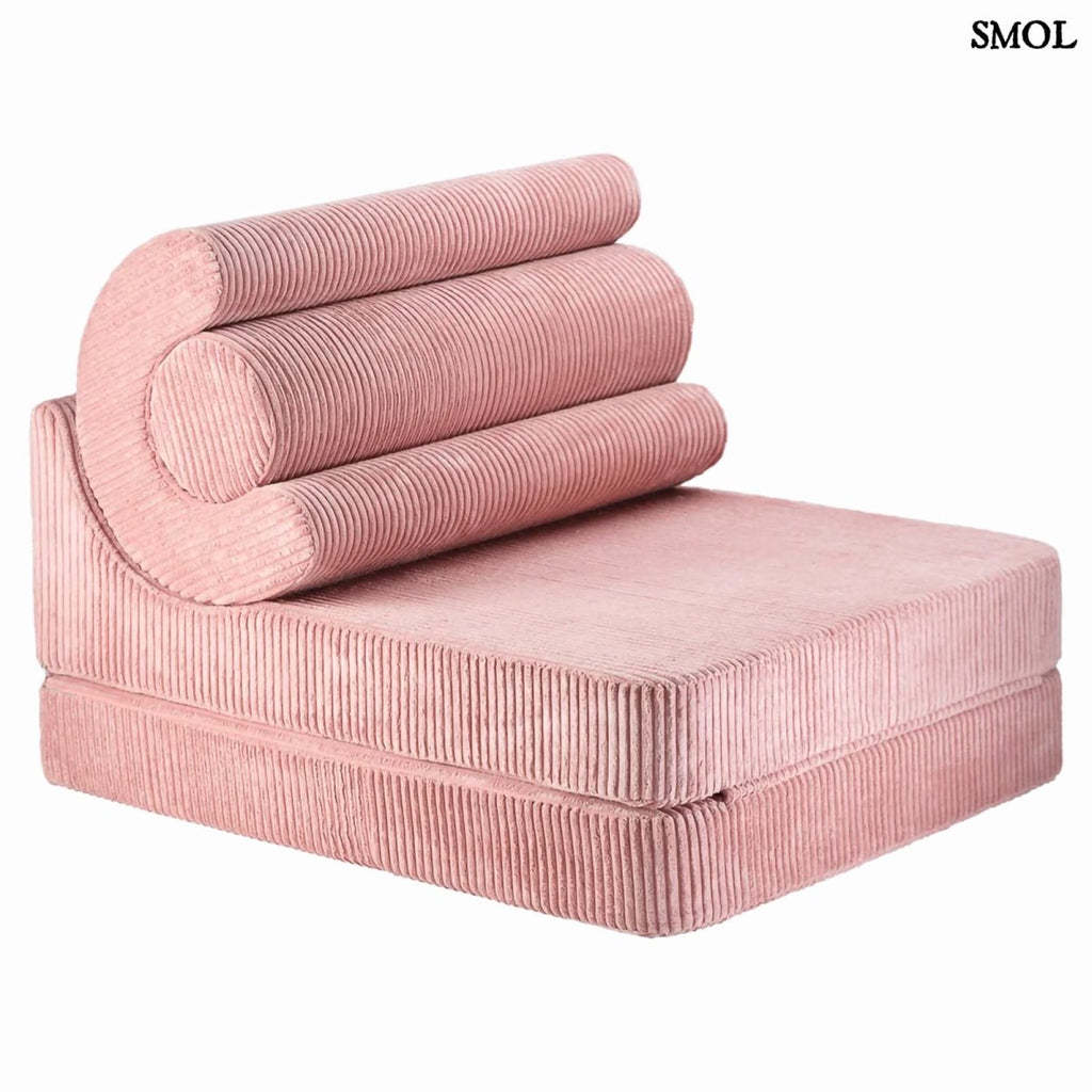 Gyerek ágyfotel, 3 részes | FLIPSTER PINK MOUSSE, ággyá alakítható gyerekfotel - smol.hu - fotelként, fehér háttérrel