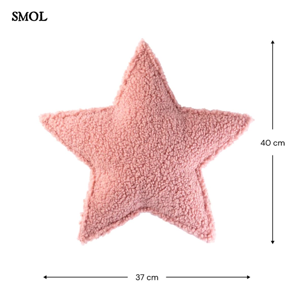 Gyerek csillagpárna | GLORI , csillag alakú, teddy anyagú gyerekpárna - SMOL - méretekkel