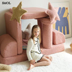 Gyerek csillagpárna | GLORI , csillag alakú, teddy anyagú gyerekpárna - SMOL - gyerekkanapé elemeivel