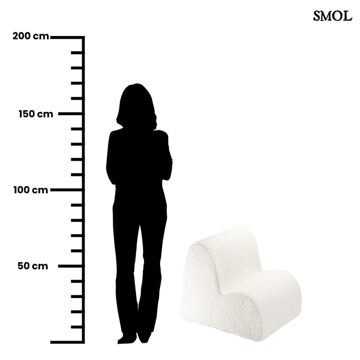 Gyerek felhőfotel | CREAM WHITE, felhő alakú, teddy anyagú gyerekfotel, SMOL - méretarányosan