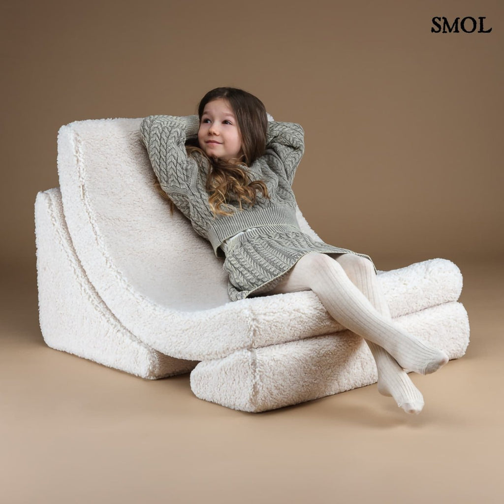 Gyerek holdfotel, 3 részes, moduláris | CREAM WHITE -SMOL - pihenő gyerekkel