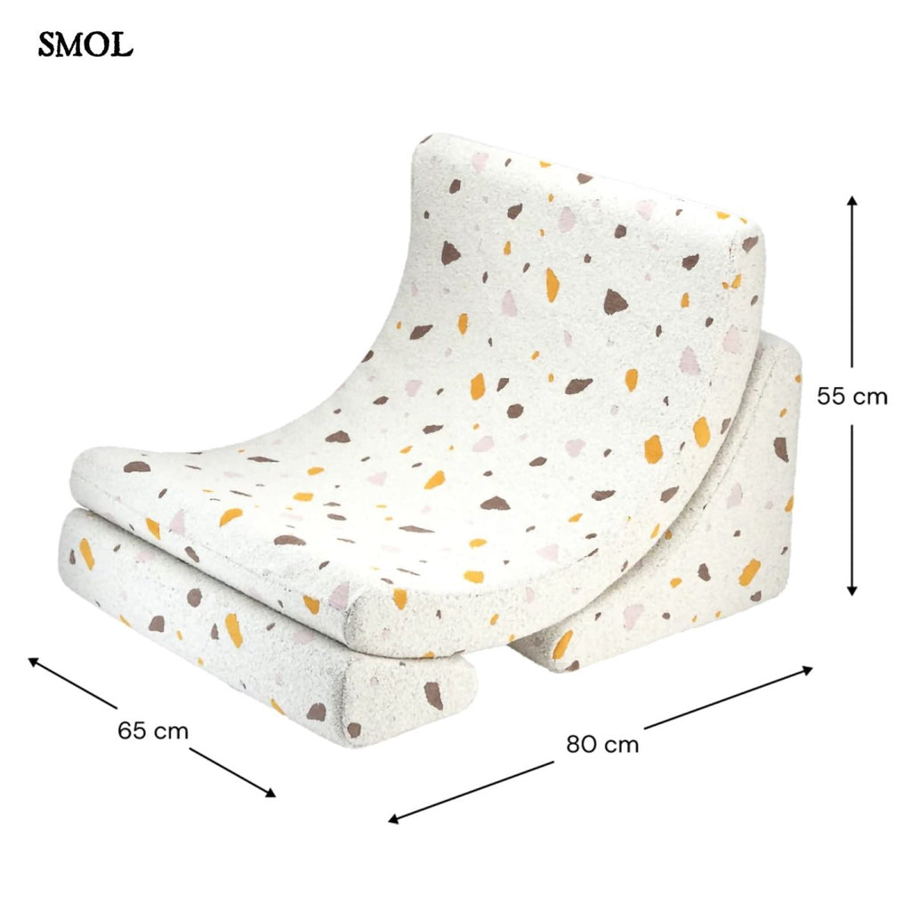 Gyerek holdfotel - 3 részes| TERRAZZO MARBLE, hold alakú, moduláris gyerekfotel - SMOL - méretekkel