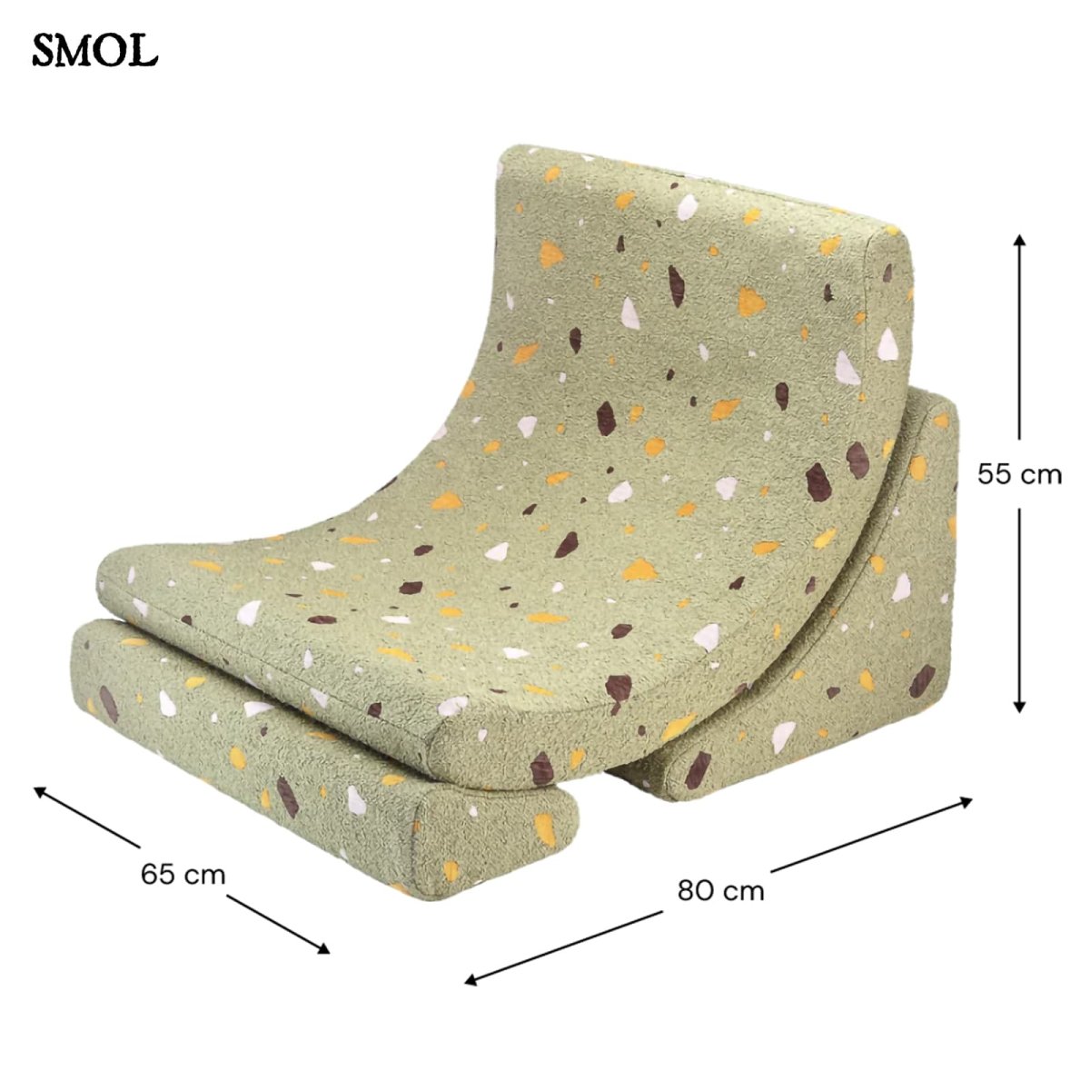 Gyerek holdfotel, 3 részes | TERRAZZO MOSS, hold alakú, moduláris gyerekfotel - SMOL - méretekkel