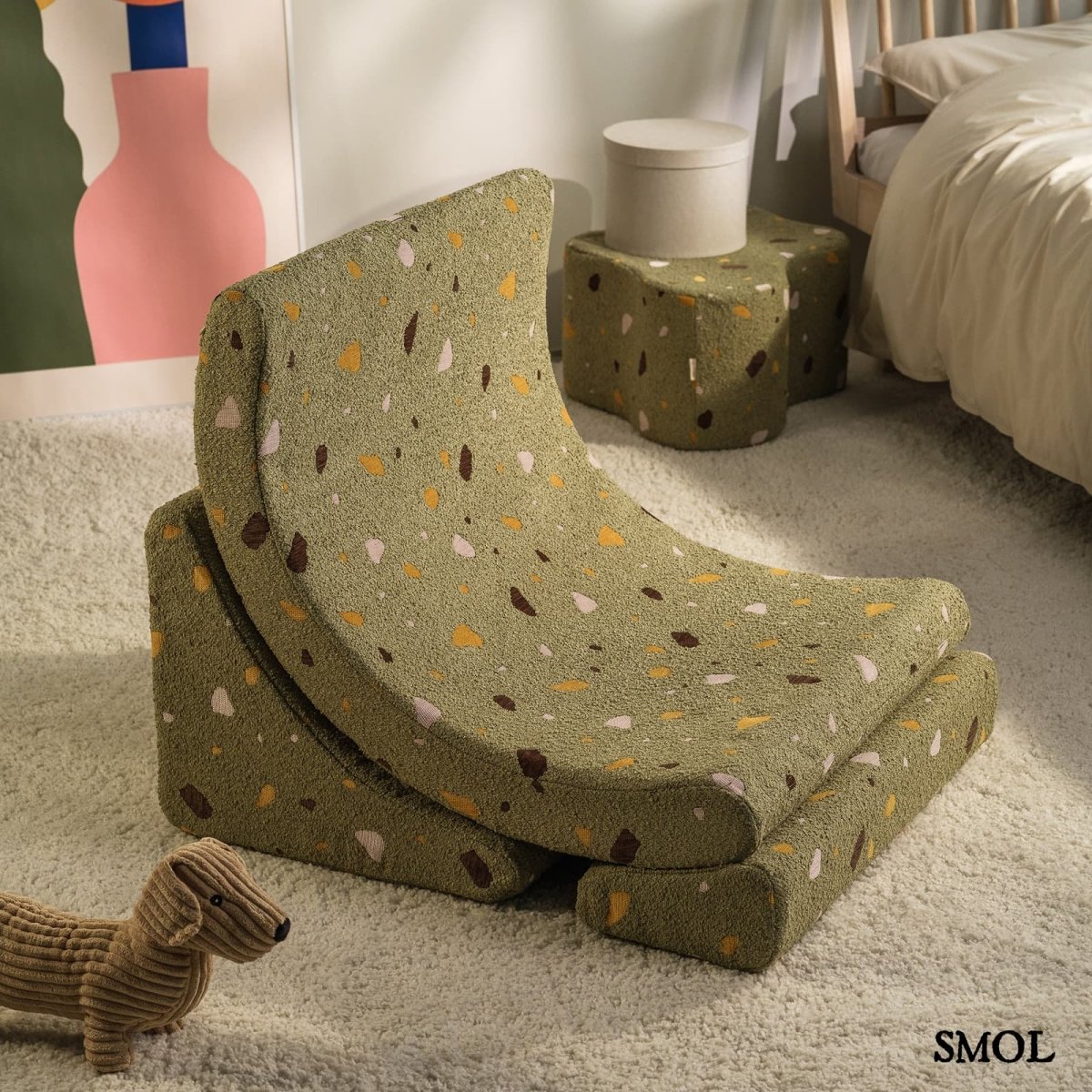 Gyerek holdfotel, 3 részes | TERRAZZO MOSS, hold alakú, moduláris gyerekfotel - SMOL -szobában, ágy mellett