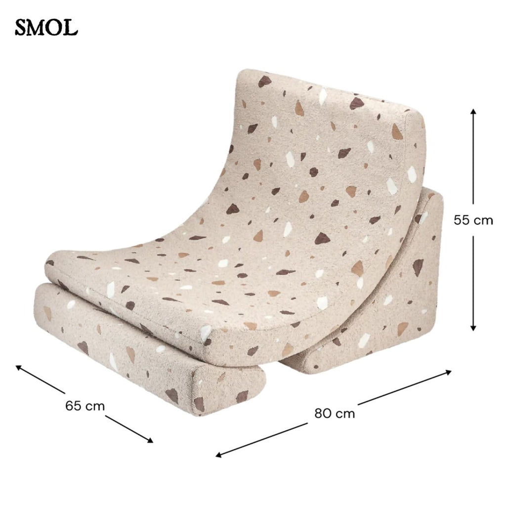 Gyerek holdfotel - 3 részes | TERRAZZO SAND, hold alakú, moduláris gyerekfotel - SMOL - méretekkel