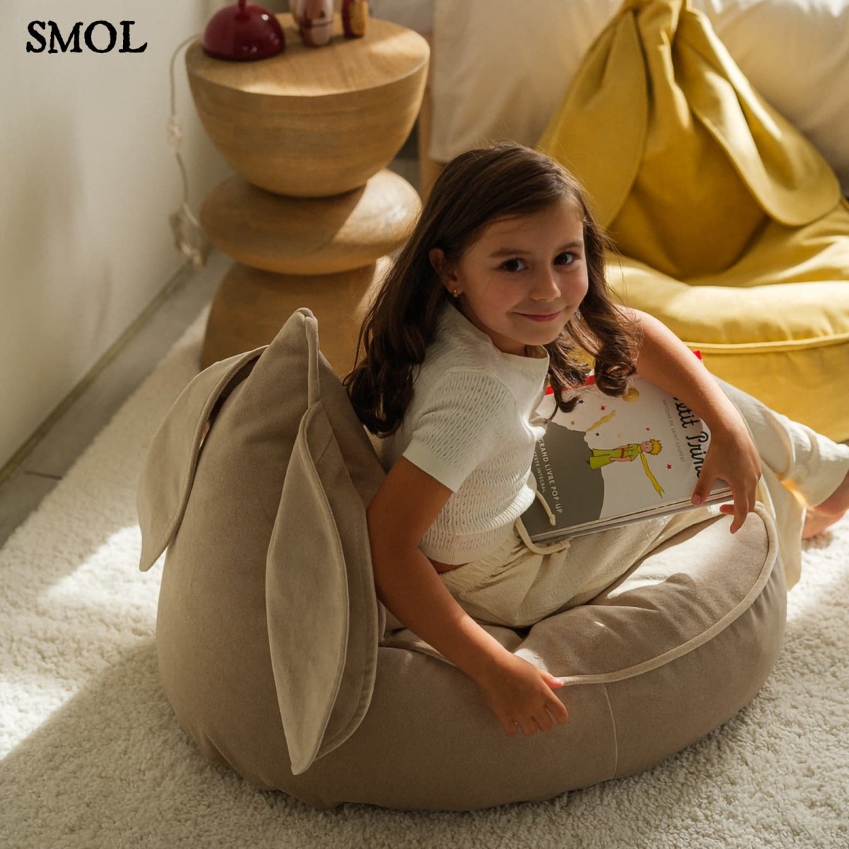 DUSTY BEIGE, nyuszifüles, gyerek babzsákfotel, 75x60x60 - smol.hu