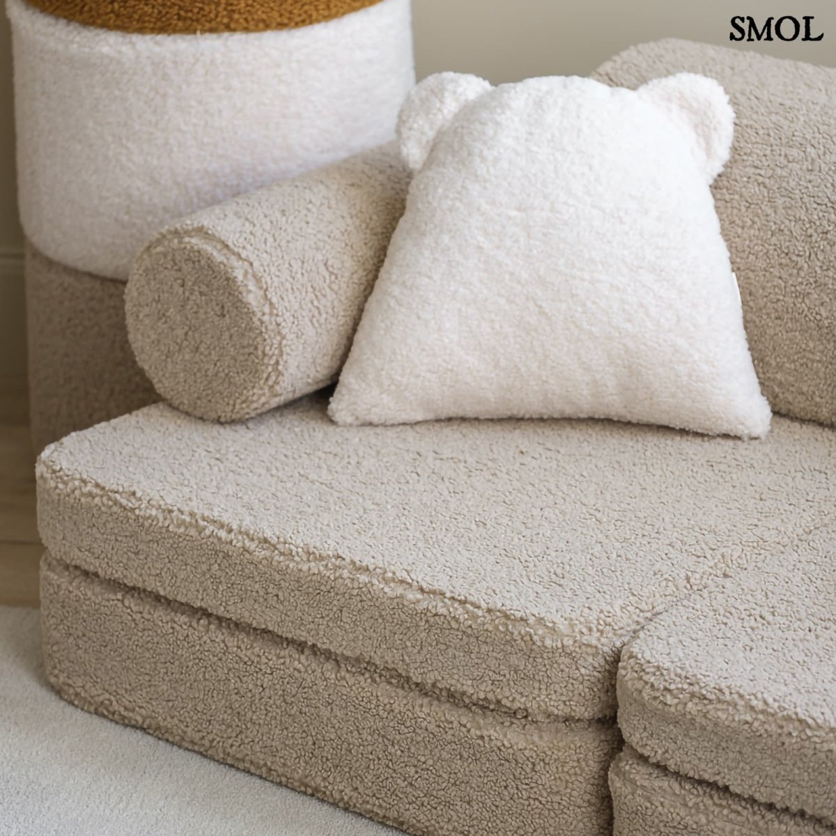 Gyerekkanapé, 9 részes, moduláris | BISCUIT - SMOL - mackó alakú párnával