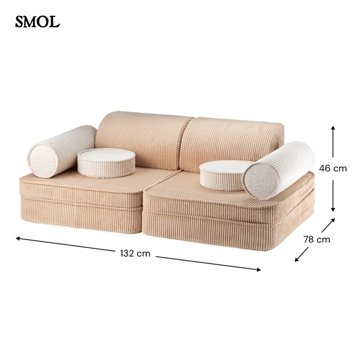 Gyerekkanapé, 9 részes | BROWN SUGAR - moduláris gyerekkanapé - SMOL -  méretekkel