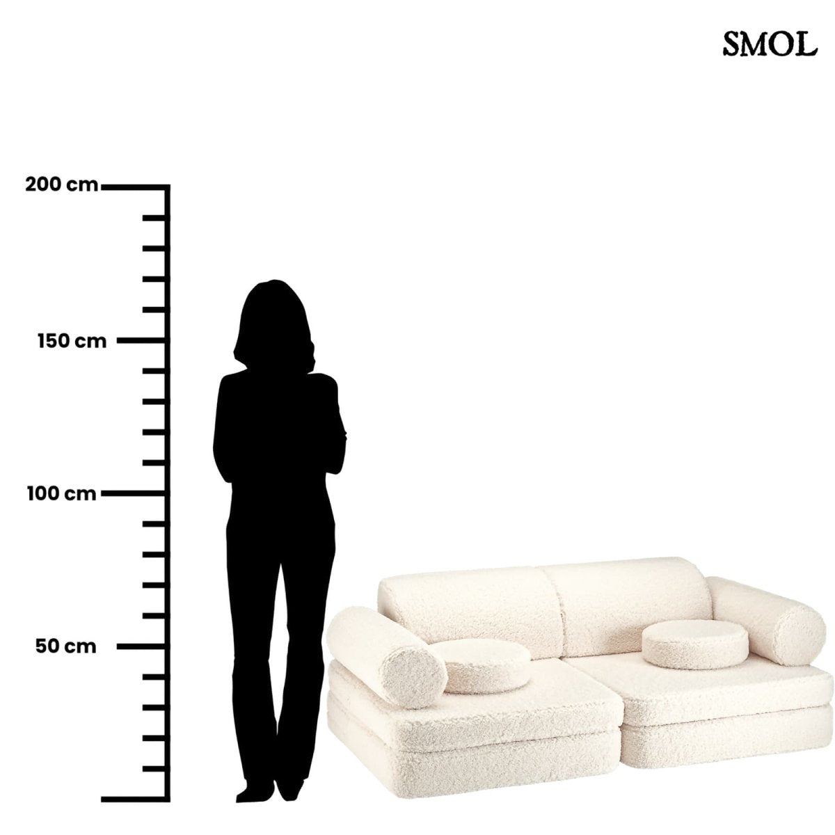 Gyerekkanapé, 9 részes, moduláris | CREAM WHITE - SMOL - méretarányosan