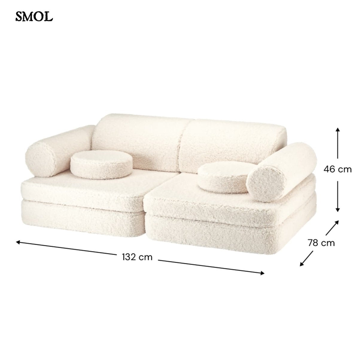 Gyerekkanapé, 9 részes, moduláris | CREAM WHITE - SMOL - méretekkel