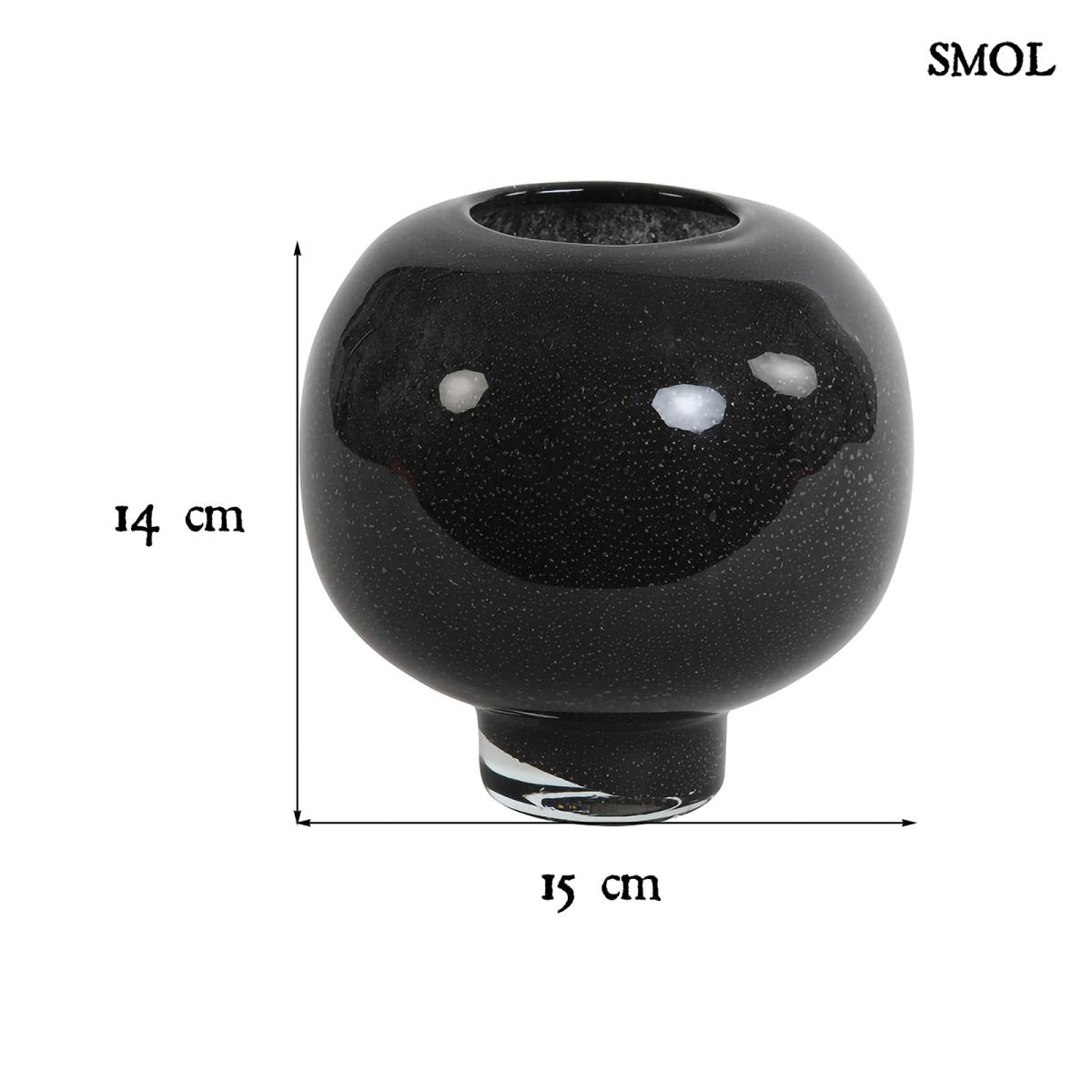 ALIA - fekete, üveg gyertyatartó és váza – 15 cm - smol.hu - méretekkel