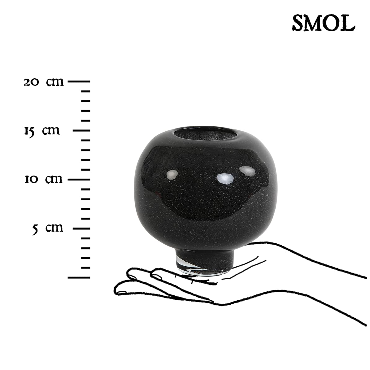 ALIA - fekete, üveg gyertyatartó és váza – 15 cm - smol.hu - méretarányosan