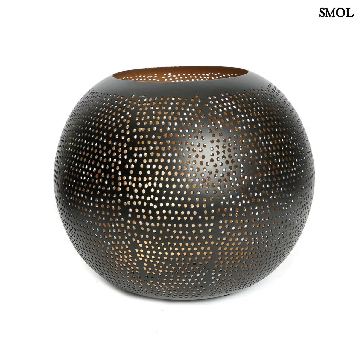 Fekete-arany színű, XL méretű fém gömb gyertyatartó, fehér háttérrel