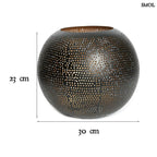 Fekete-arany színű, XL méretű fém gömb gyertyatartó, méretekkel