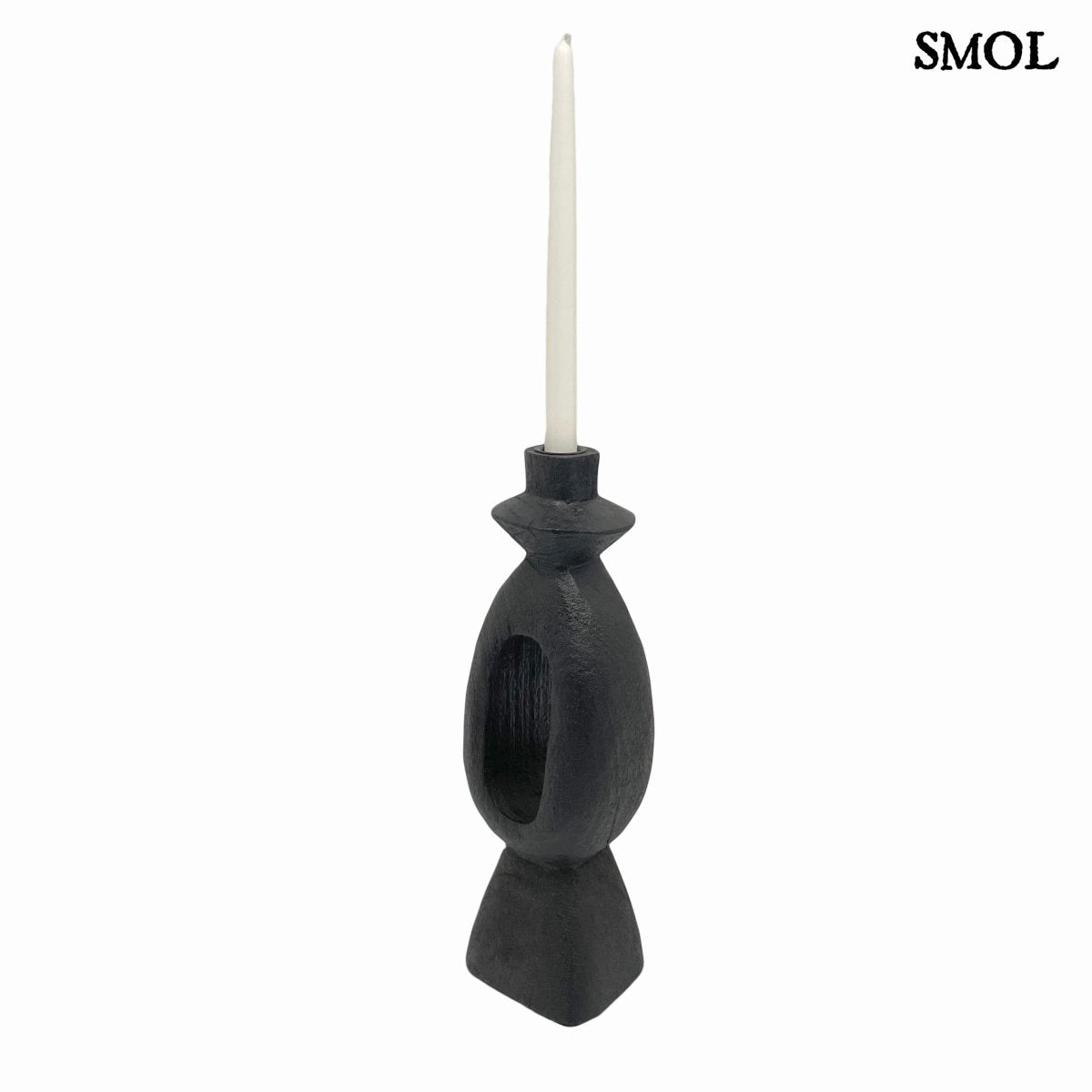 Gyertyatartó - fekete, fa, 36 cm | CARA -smol.hu - gyertyával