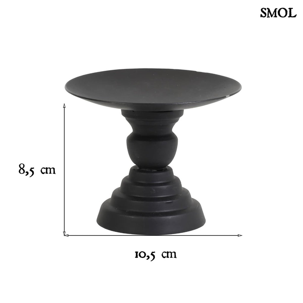 Gyertyatartó - fekete, fém, 8,5cm | LULA - smol.hu - méretekkel