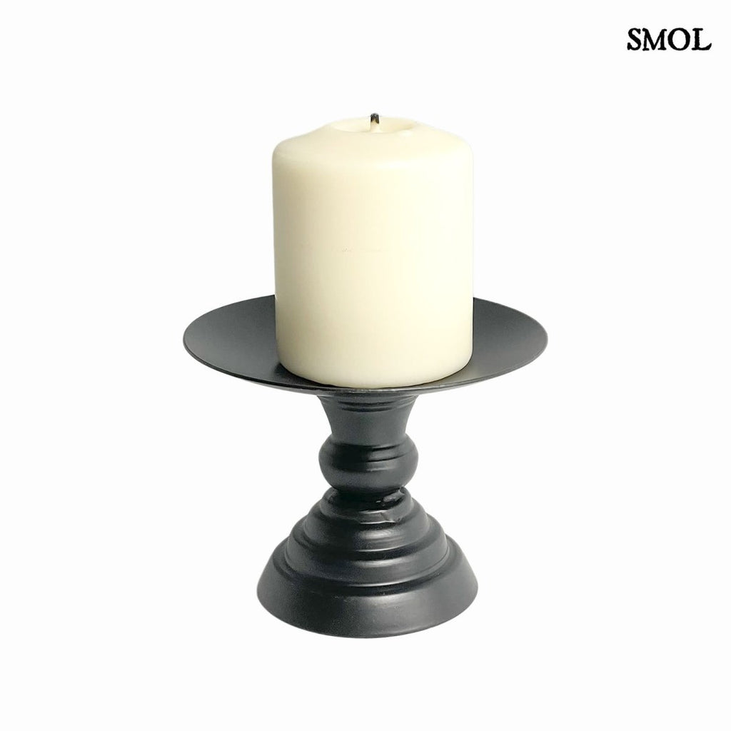 Gyertyatartó - fekete, fém, 8,5cm | LULA - smol.hu - vastag gyertyával
