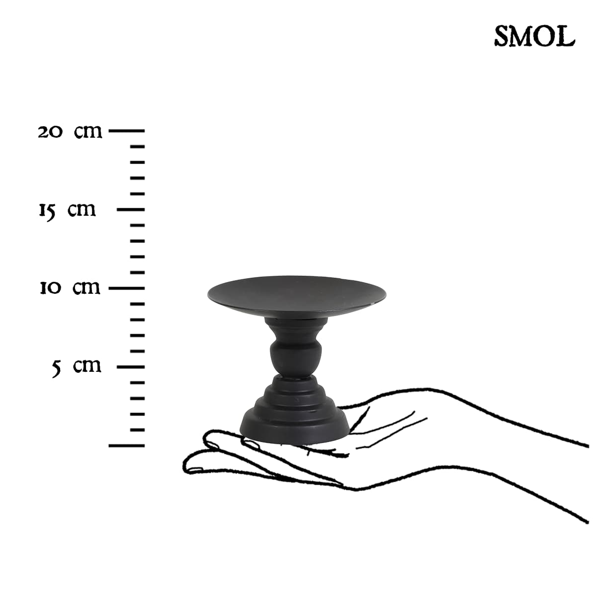Gyertyatartó - fekete, fém, 8,5cm | LULA - smol.hu - méretarányosan