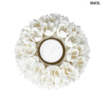 FLOWER POWER kagyló gyertyatartó, L méret, kézzel készült, gömb alakú, natúr fehér színű boho dekoráció kagylóvirág mintával felülről
