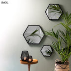 Falitükör - fekete, fém, hatszögű, 46cm | SERENA - smol.hu - falon, három méretben