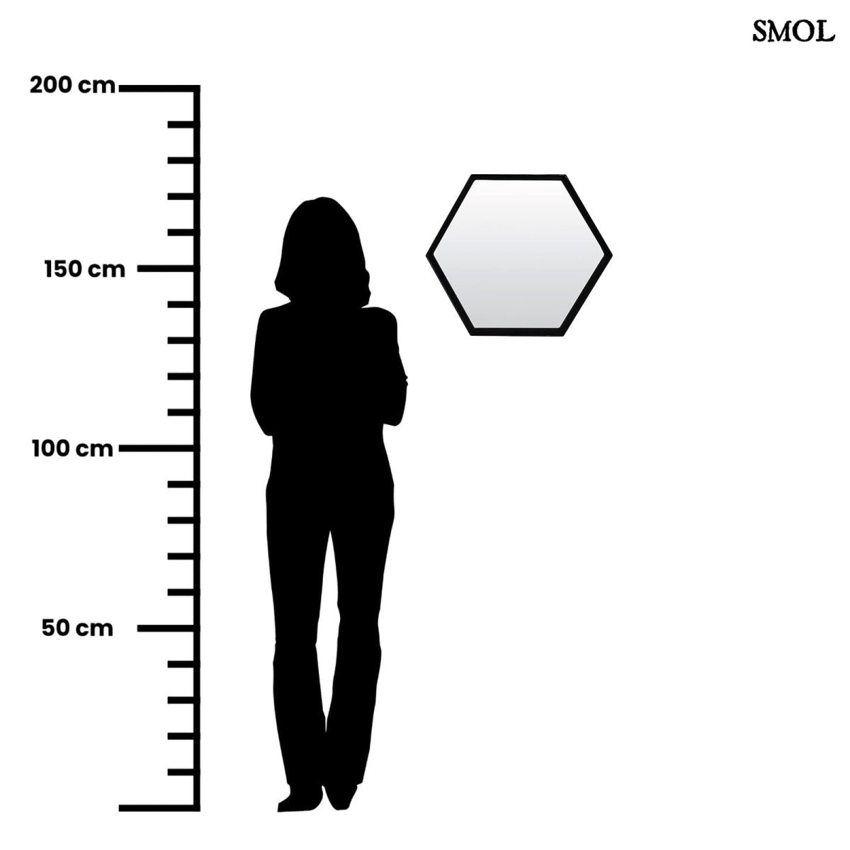 Falitükör - fekete, fém, hatszögű, 46cm | SERENA - smol.hu -méretarányosan